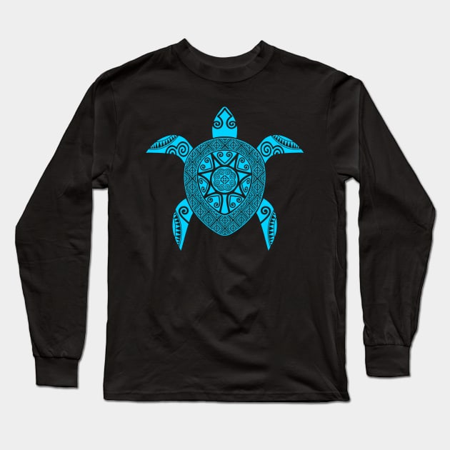 Hmoob Tribal Turtle (Blue) Long Sleeve T-Shirt by VANH